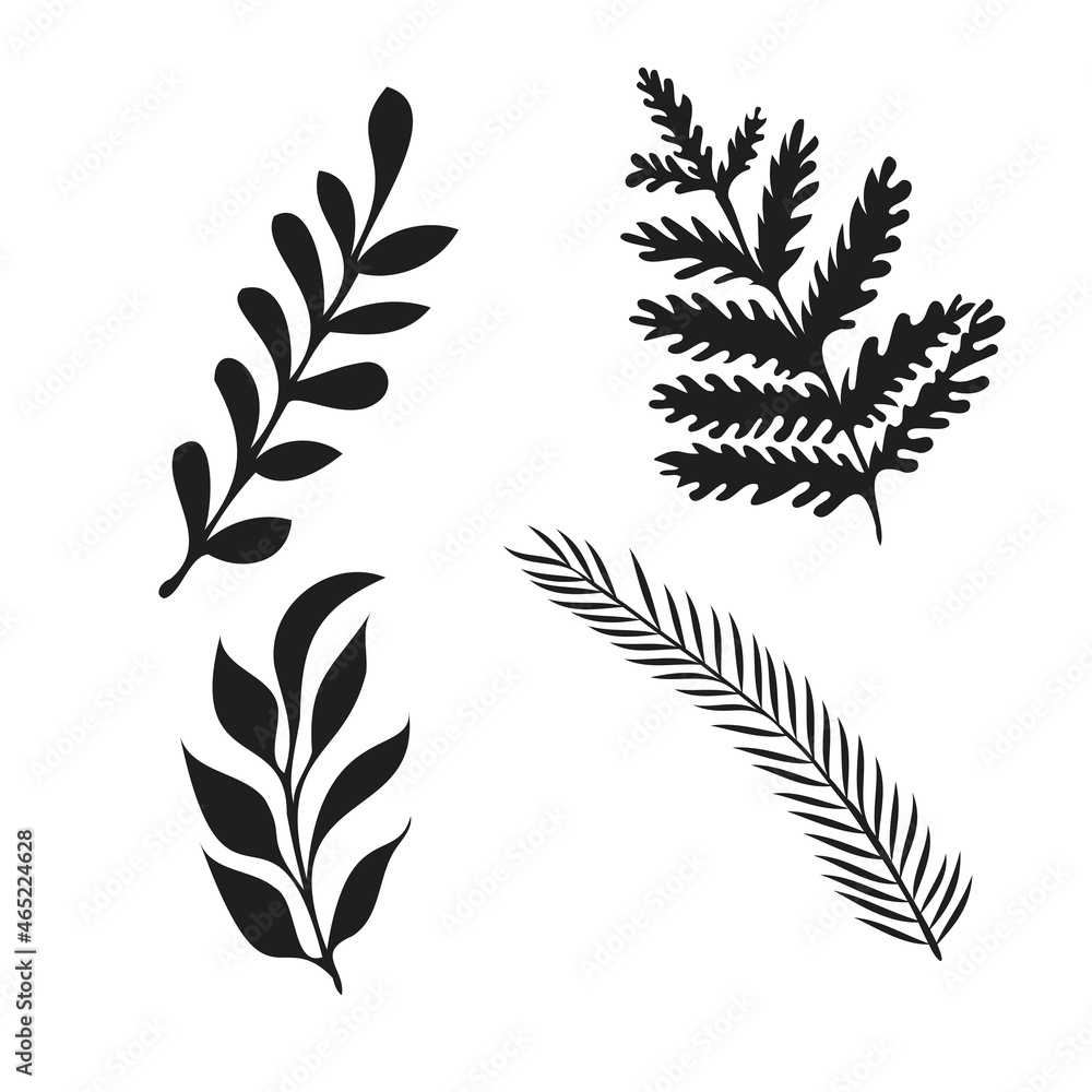 hand drawn tree branches with leaves set hand drawn tree branches with leaves set