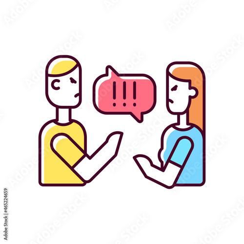 Couple criticizing each other RGB color icon. Young people quarreling. Open criticism on partner. Family arguing and disagreeing. Isolated vector illustration. Simple filled line drawing