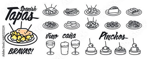 Fotografie, Obraz Illustrations symbols of typical Spanish bar snacks