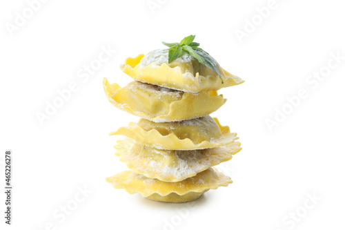 Tasty raw ravioli isolated on white background photo