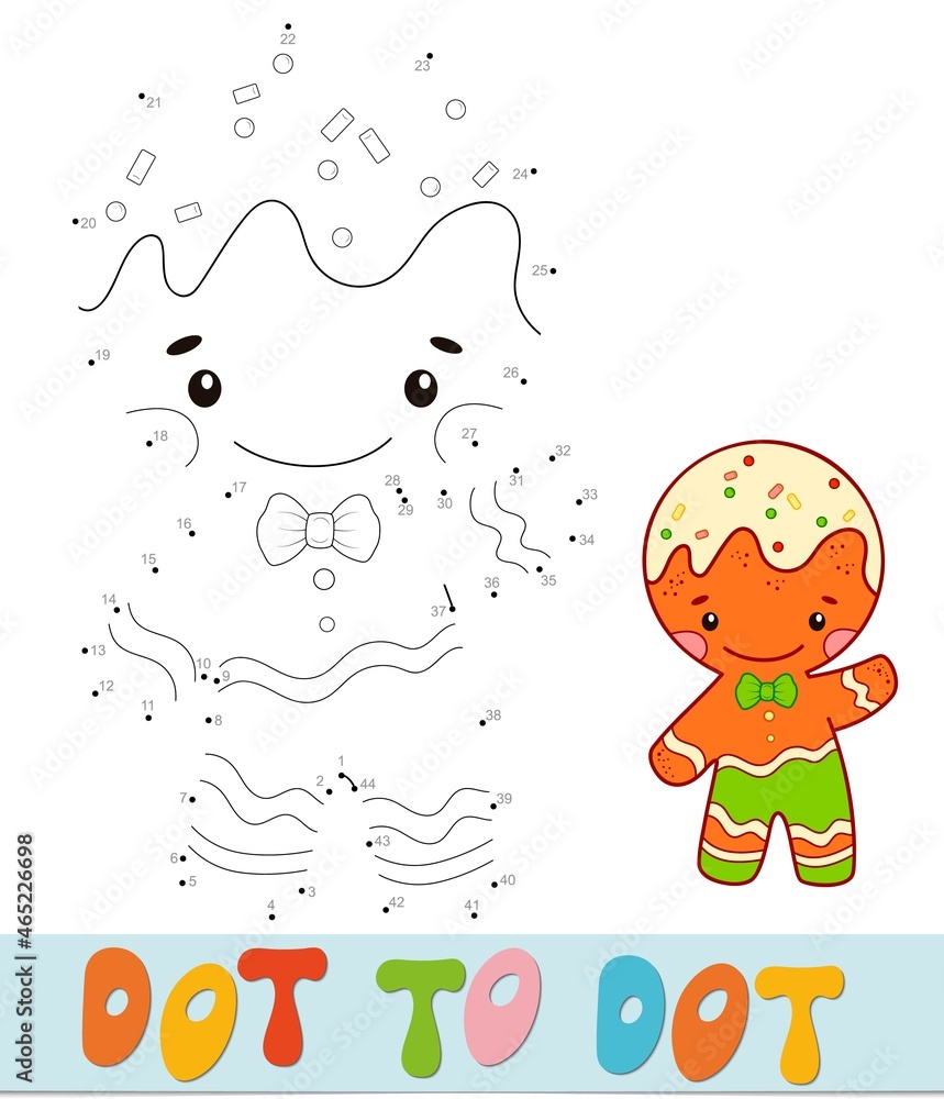 Dot to dot Christmas puzzle. Connect dots game. Gingerbread man illustration Dot to dot Christmas puzzle. Connect dots game. Gingerbread man illustration