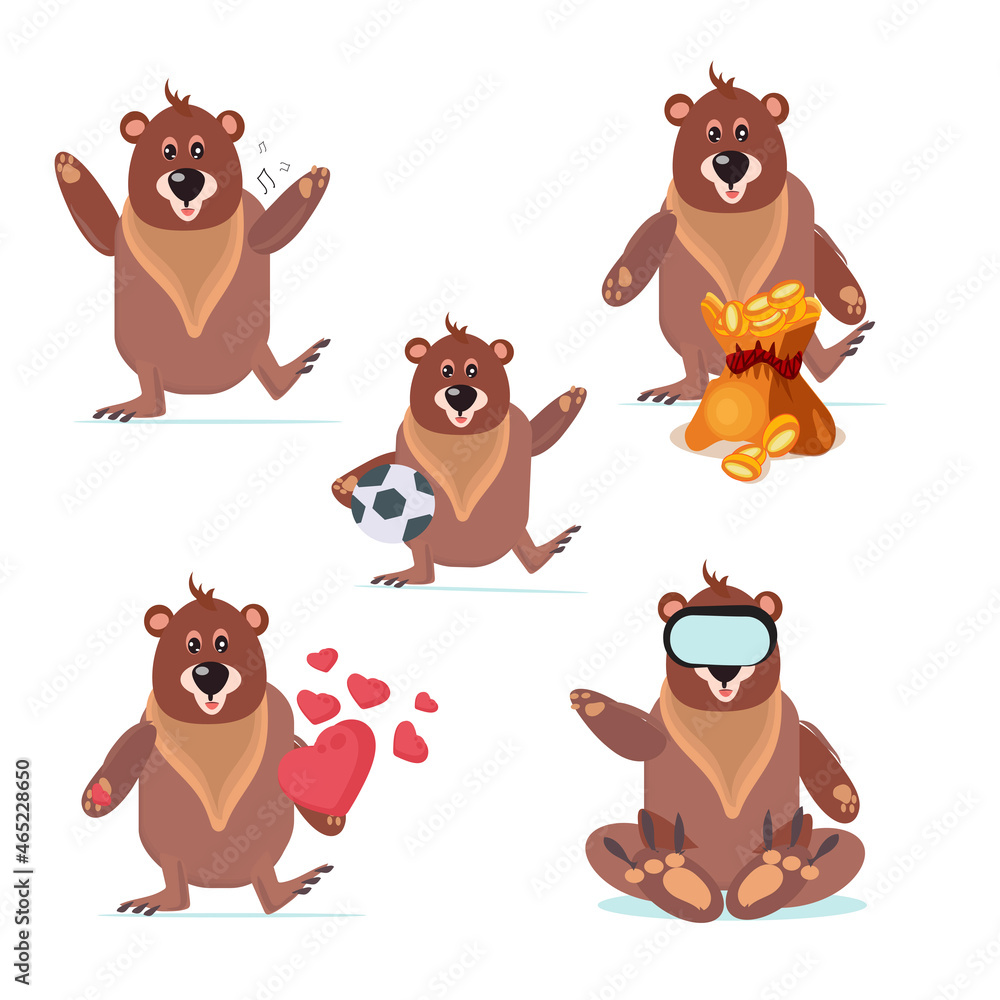 Fototapeta premium collection of cute cartoon bear in different posture.
