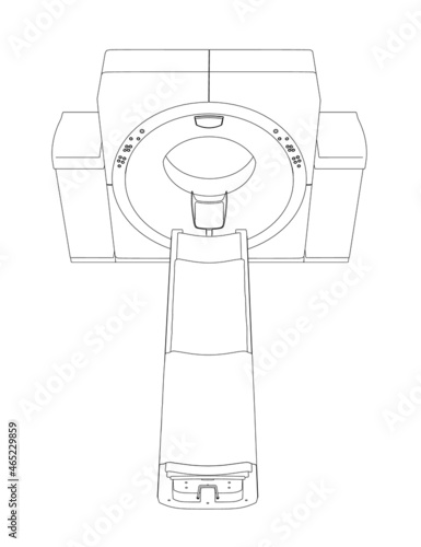 Contour of a medical tomograph from black lines isolated on a white background. Front view. Vector illustration