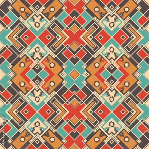An original seamless pattern with a complex geometric design. Retro palette. Vector illustration