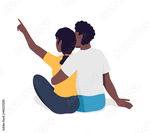 Couple stargazing semi flat color vector characters. Sitting figures. Full body people on white. Romantic date isolated modern cartoon style illustration for graphic design and animation
