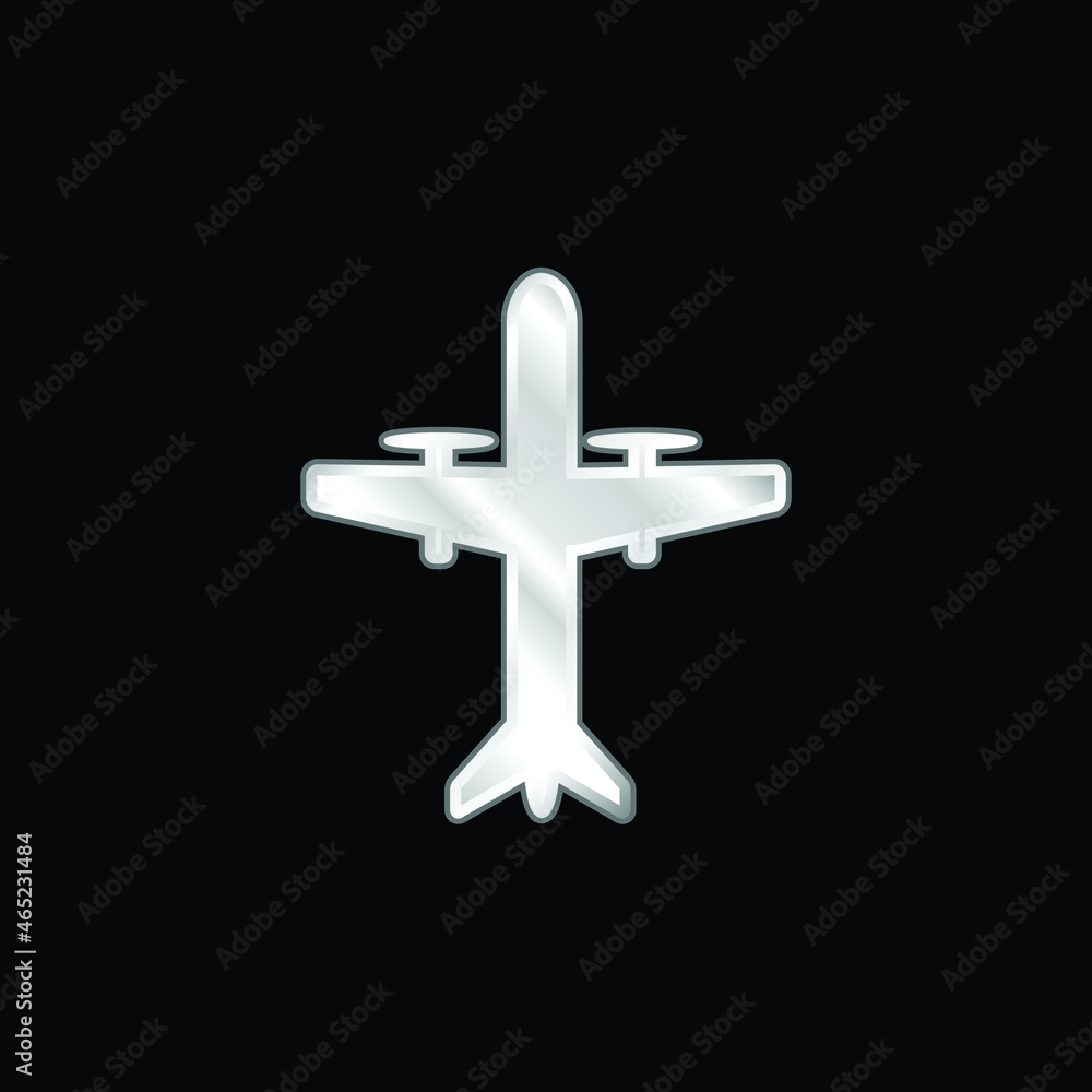 Fototapeta premium Aeroplane With Propellers silver plated metallic icon