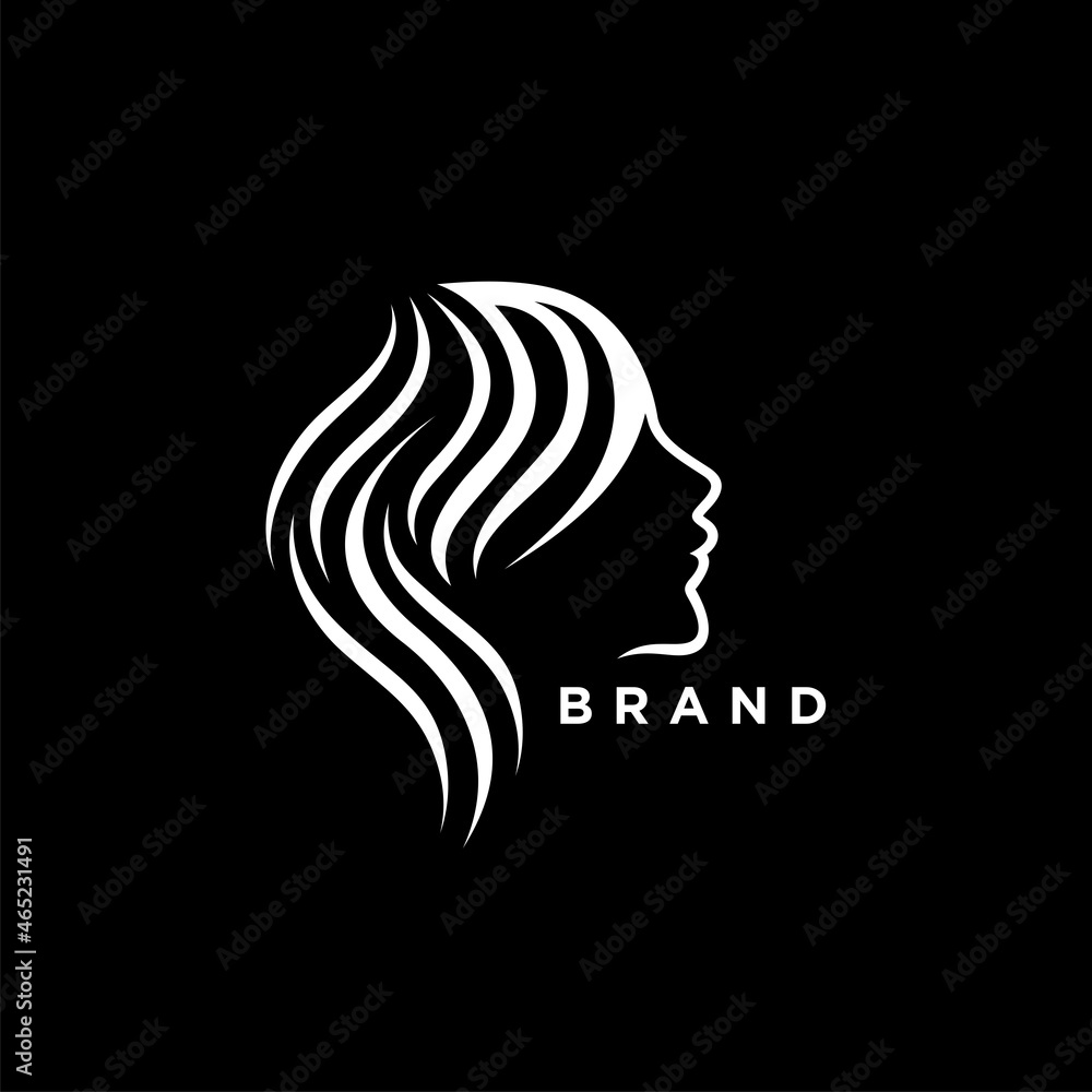 Simple logo vector girl head and hair for brand