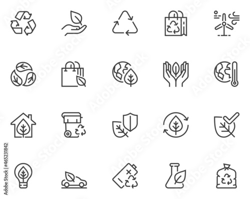Ecology. Recycling, Alternative Energy Source. Simple Vector Line Icons. Editable Stroke. 48x48 Pixel Perfect.