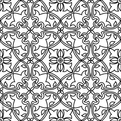Seamless tiles background.  Black and white mosaic background in dutch, portuguese, spanish, italian style. © jolie_nuage
