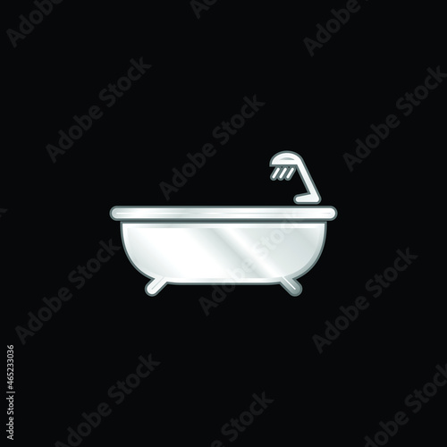 Bath Tub With Shower silver plated metallic icon