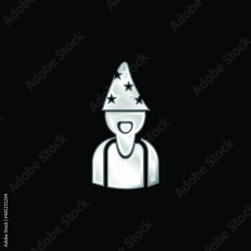 Astrologer Wearing Hat With Stars silver plated metallic icon