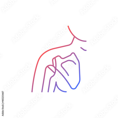 Joint dislocation gradient linear vector icon. Dislocated shoulder. Muscles weakening. Upper arm bone trauma. Thin line color symbol. Modern style pictogram. Vector isolated outline drawing