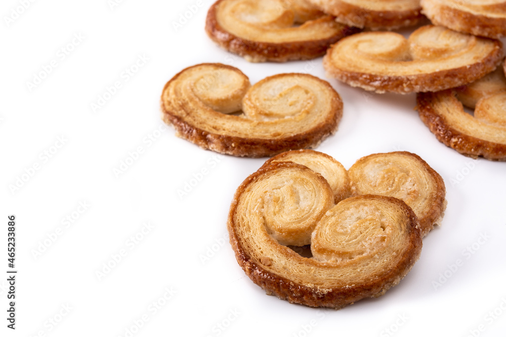 Palmier puff pastry isolated on white background Palmier puff pastry isolated on white background