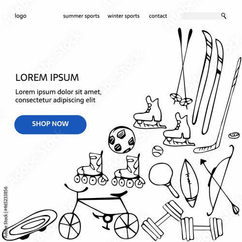 целевая страница интернет-магазина. дизайн веб-шаблона, векторная иллюстрация. интернет-магазин спортивных товаров