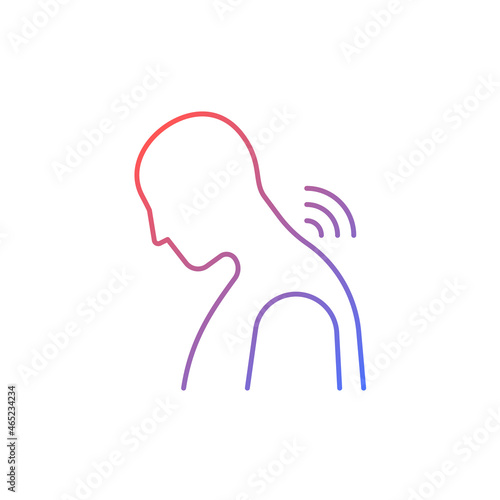 Neck rheumatism gradient linear vector icon. Joints inflammation. Cervical spondylosis. Prolonged hunching. Thin line color symbol. Modern style pictogram. Vector isolated outline drawing