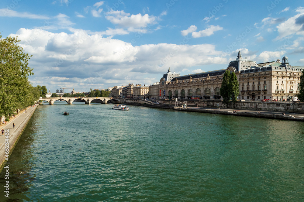 River Seine banks in Paris, France. Nice green public space in the city center