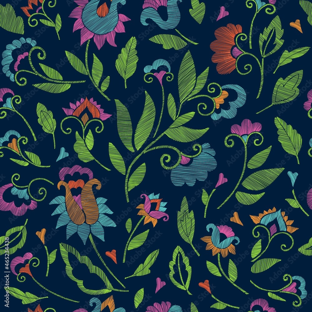 Floral seamless background pattern with fantasy flowers and leaves Line art. Embroidery flowers. Vector illustration.
Floral seamless background pattern with fantasy flowers and leaves Line art. Embroidery flowers. Vector illustration.