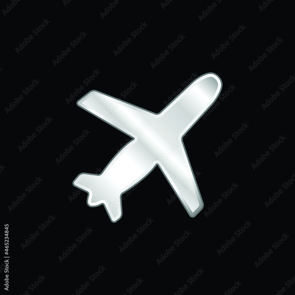 Airplane Black Shape Ascending Rotated To Right silver plated metallic icon Airplane Black Shape Ascending Rotated To Right silver plated metallic icon