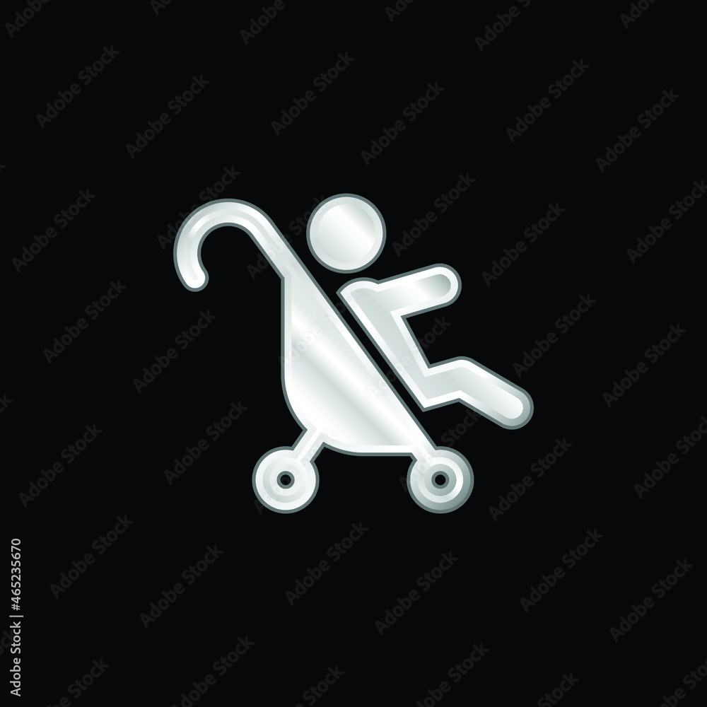 Baby Stroller silver plated metallic icon Baby Stroller silver plated metallic icon