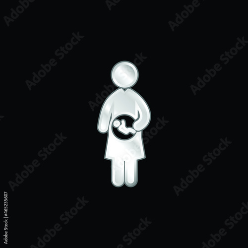 Baby In Mother Uterus silver plated metallic icon