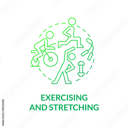Exercising and stretching concept icon. Work out for physical rehabilitation. Fitness training. Physiotherapy abstract idea thin line illustration. Vector isolated outline color drawing