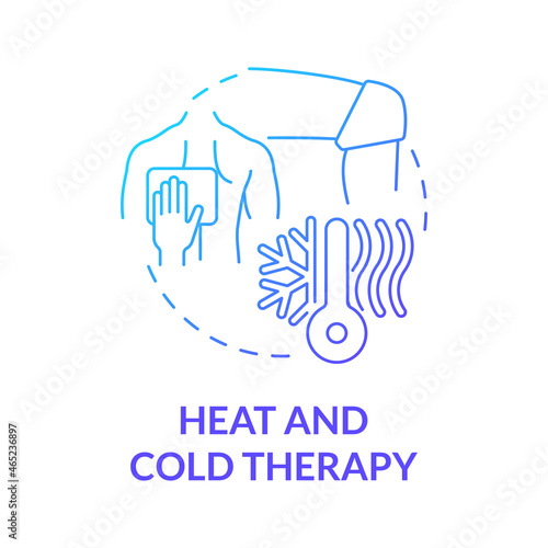 Heat and cold therapy graident blue concept icon. Compress for relieving back pain and swelling. Physiotherapy abstract idea thin line illustration. Vector isolated outline color drawing