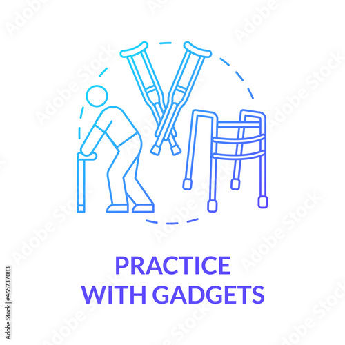 Practice with gadgets graident blue concept icon. Assistive devices for walking aid. Rehab euipment. Physiotherapy abstract idea thin line illustration. Vector isolated outline color drawing