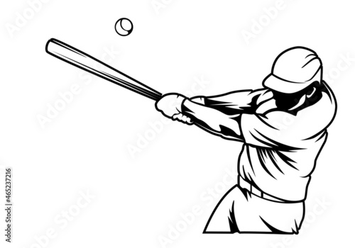 Baseball player. Baseball cap. Hitter swinging with bat. Abstract isolated vector silhouette. Iink drawing
