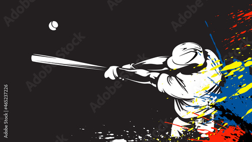 Baseball player. Baseball cap. Hitter swinging with bat. Abstract isolated vector silhouette. Iink drawing