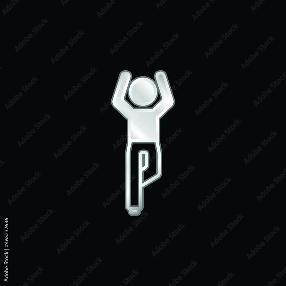 Boy Flexining Leg And With Arms Up silver plated metallic icon Boy Flexining Leg And With Arms Up silver plated metallic icon