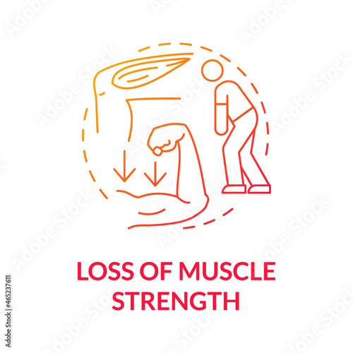 Loss of the muscle strenght gradient red concept icon. Muscular weakness. Problem with physical health. Physiotherapy abstract idea thin line illustration. Vector isolated outline color drawing