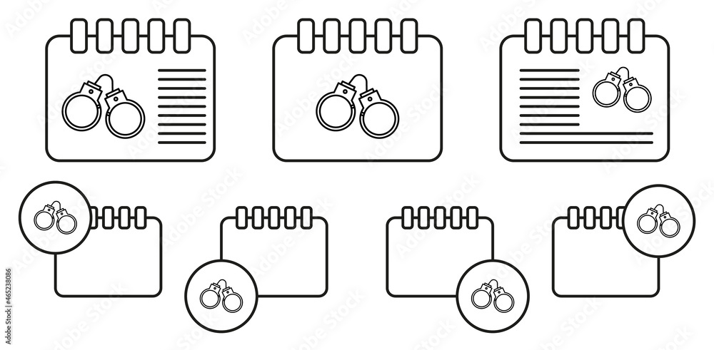 Handcuffs, law vector icon in calender set illustration for ui and ux, website or mobile application Handcuffs, law vector icon in calender set illustration for ui and ux, website or mobile application
