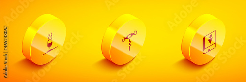 Set Isometric Wine tasting, degustation, corkscrew and Book about grapes icon. Vector