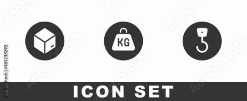 Set Carton cardboard box, Weight and Industrial hook icon. Vector