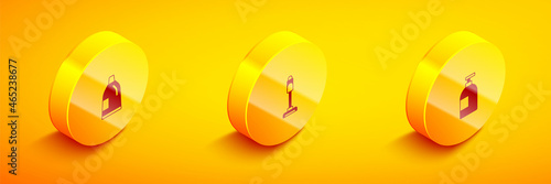 Set Isometric Bottle for cleaning agent, Vacuum cleaner and Dishwashing liquid bottle icon. Vector