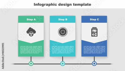 Set Acid rain and radioactive cloud, Power button and Dosimeter. Business infographic template. Vector