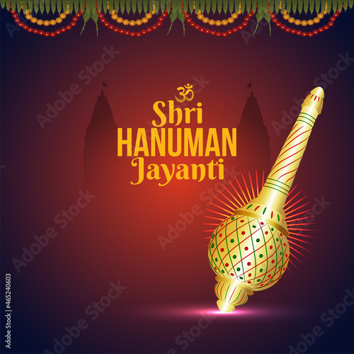 Creative illustration of Hanuman Jayanti, celebrates background with lord hanuman weapon