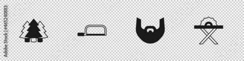 Set Christmas tree, Hacksaw, Mustache and beard and Electric circular icon. Vector