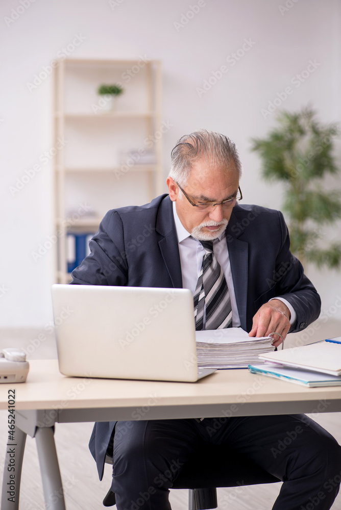 Old male employee working in the office Old male employee working in the office