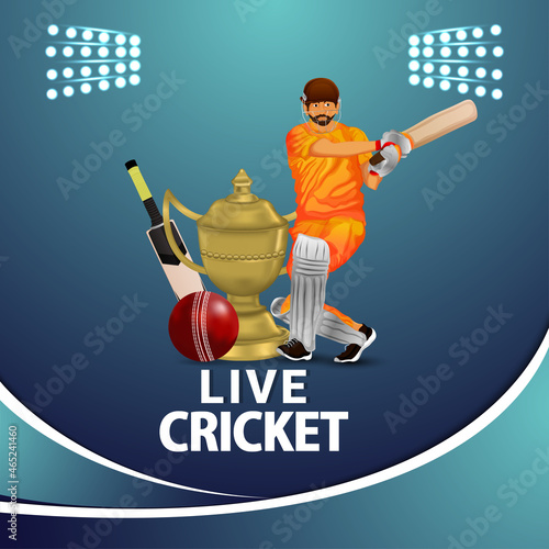 Creative illustration of cricketer and elements for cricket championship