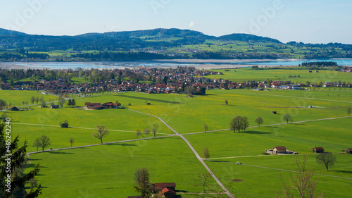 Schwangau is a municipality in the district of Ostallgäu in Bavaria, Germany. green land , views of the lake Forggensee