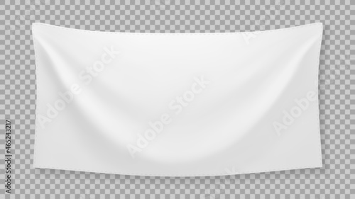 White textile banner with folds with transparent shadow