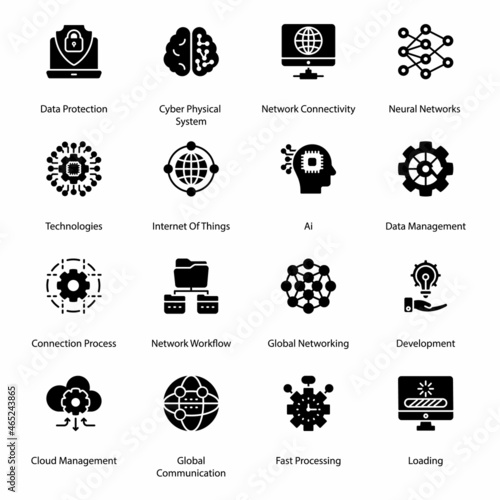Big Data Glyph Icons - Solid, Vectors