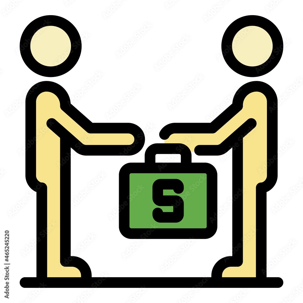 Man passes a case with money icon. Outline man passes a case with money vector icon color flat isolated Man passes a case with money icon. Outline man passes a case with money vector icon color flat isolated