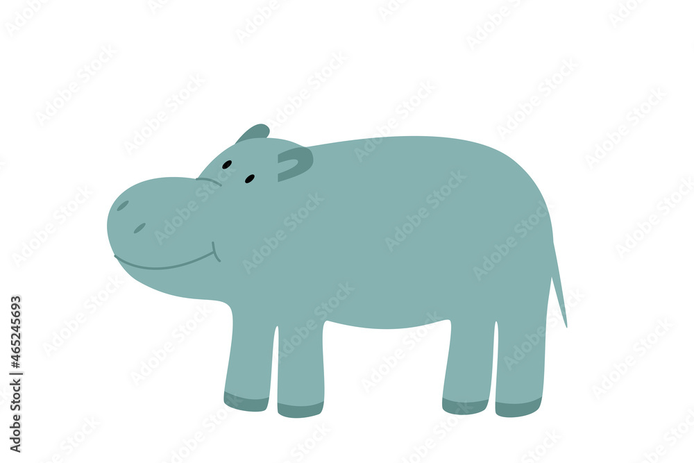 Cute cartoon hippopotamus. Vector illustration of an African animal isolated on white.