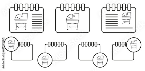 Cradle of baby lullaby toy concept line vector icon in calender set illustration for ui and ux, website or mobile application
