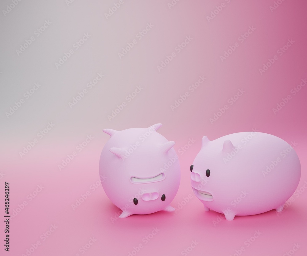 two cartoon pigs on the pink background 3d rendered