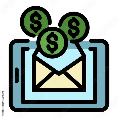 Money alert on tablet icon. Outline money alert on tablet vector icon color flat isolated