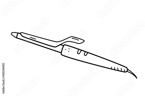 Curling iron, professional hair styling. vector illustration of folded scissors, doodle style, isolated on white.