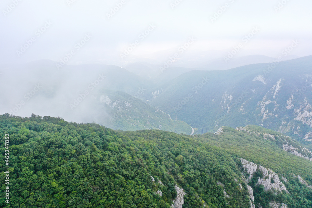 Homolje mountains in cloudy foggy weather 